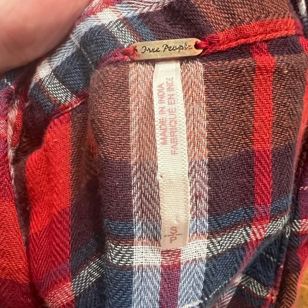 Free People Womens Magical Plaid Button Up Shirt, Red, Small